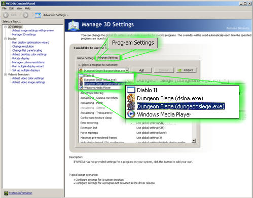 manage 3d settings nvidia select a program to customize